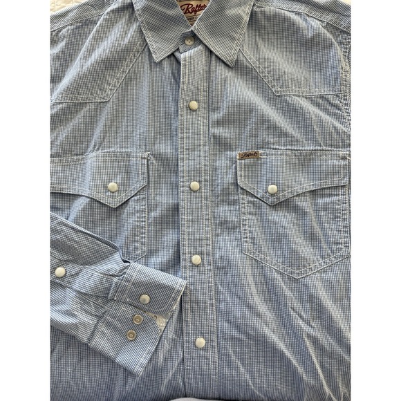 Rafter C Cowboy Collection Pro Flex 45 Mens SMALL White Blue Check Pearl Snap - Picture 3 of 9